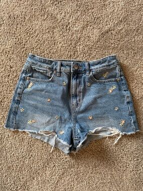 American Eagle Outfitters Blue Denim Daisy Embroidered Cutoff Shorts